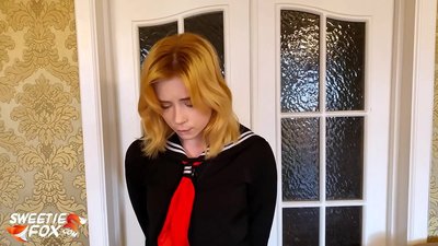 Ojczym surowo ukarał uczennicę za złe wyniki w nauce - Spanked and Mouthfucked